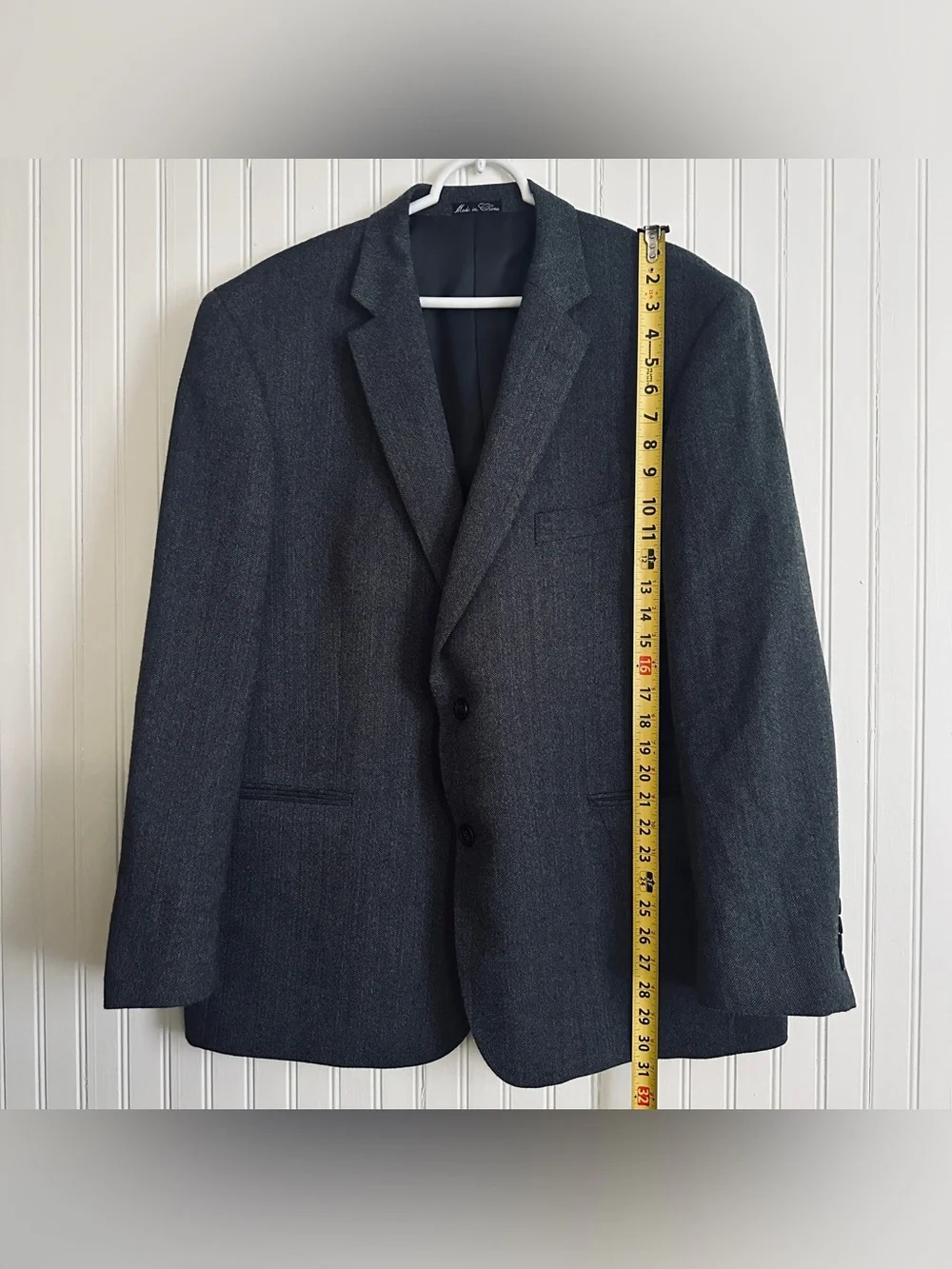 Men's Charcoal Gray Two-Button Wool-Blend Blazer (Designer Made)